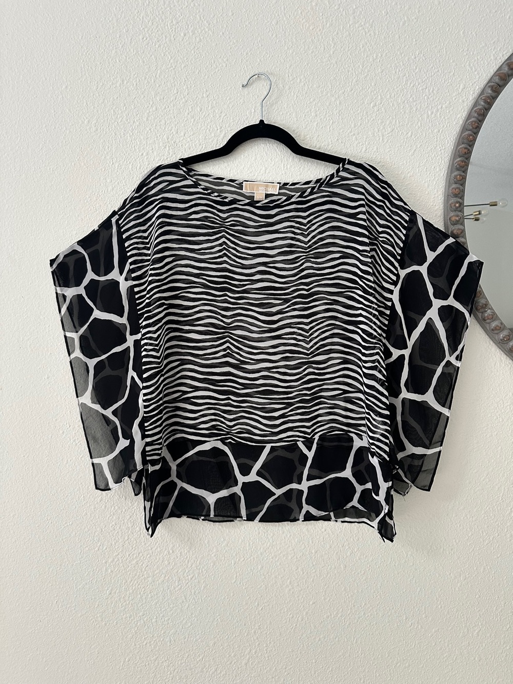 Michael Kors Black & White Animal-Print Sheer Women's Top